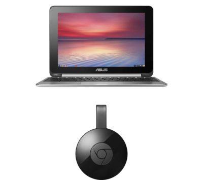 ASUS C100PA 10.1 Chromebook Flip & Chromecast Bundle - Silver